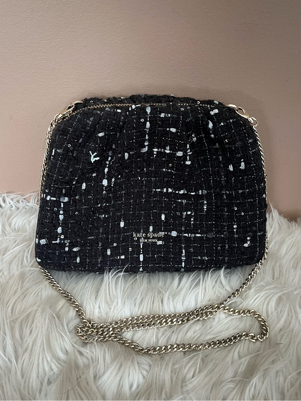 {Kate Spade} Party Tweed Shoulder or Crossbody Bag with Chain Strap